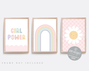 Rainbow nursery print, Rainbow wall art, Pink nursery decor, Girls nursery art, Flower nursery art, Pink wall art, Girl power