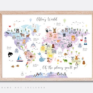 Animal World Map Print, Map Wall Art,  Educational Print,  Baby Decor,  Nursery Map,  Nursery Room,  Children's Room Decor,  Playroom Print