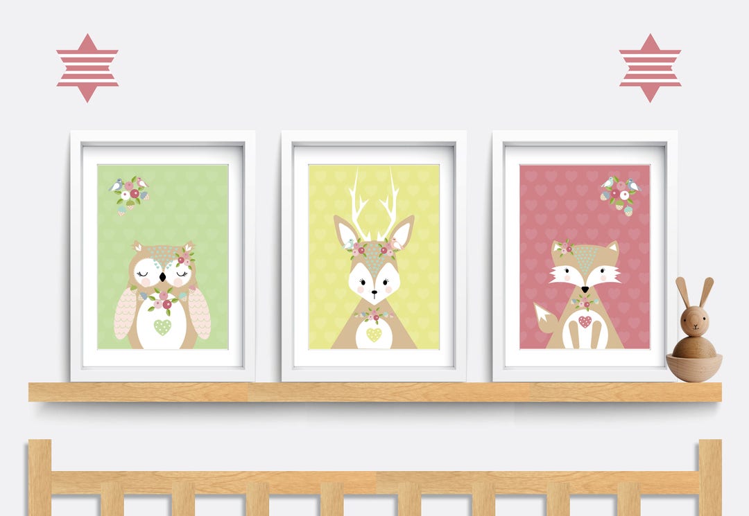 Woodland Animal Nursery Wall Art, Set of 3 Animal Prints, Forest ...