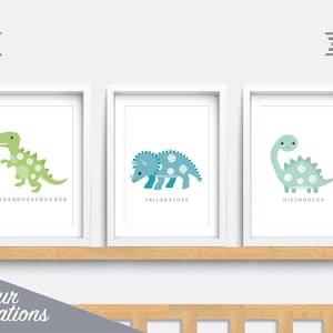 Dinosaur Nursery wall art, Set of 3 dinosaur prints, T-Rex Nursery print, Kid bedroom art, Baby nursery decor, Triceratops, Diplodocus print