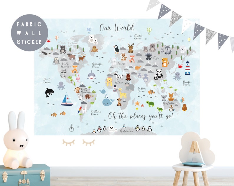Animal World Map Wall Sticker Wall Decal Nursery Wall Etsy UK