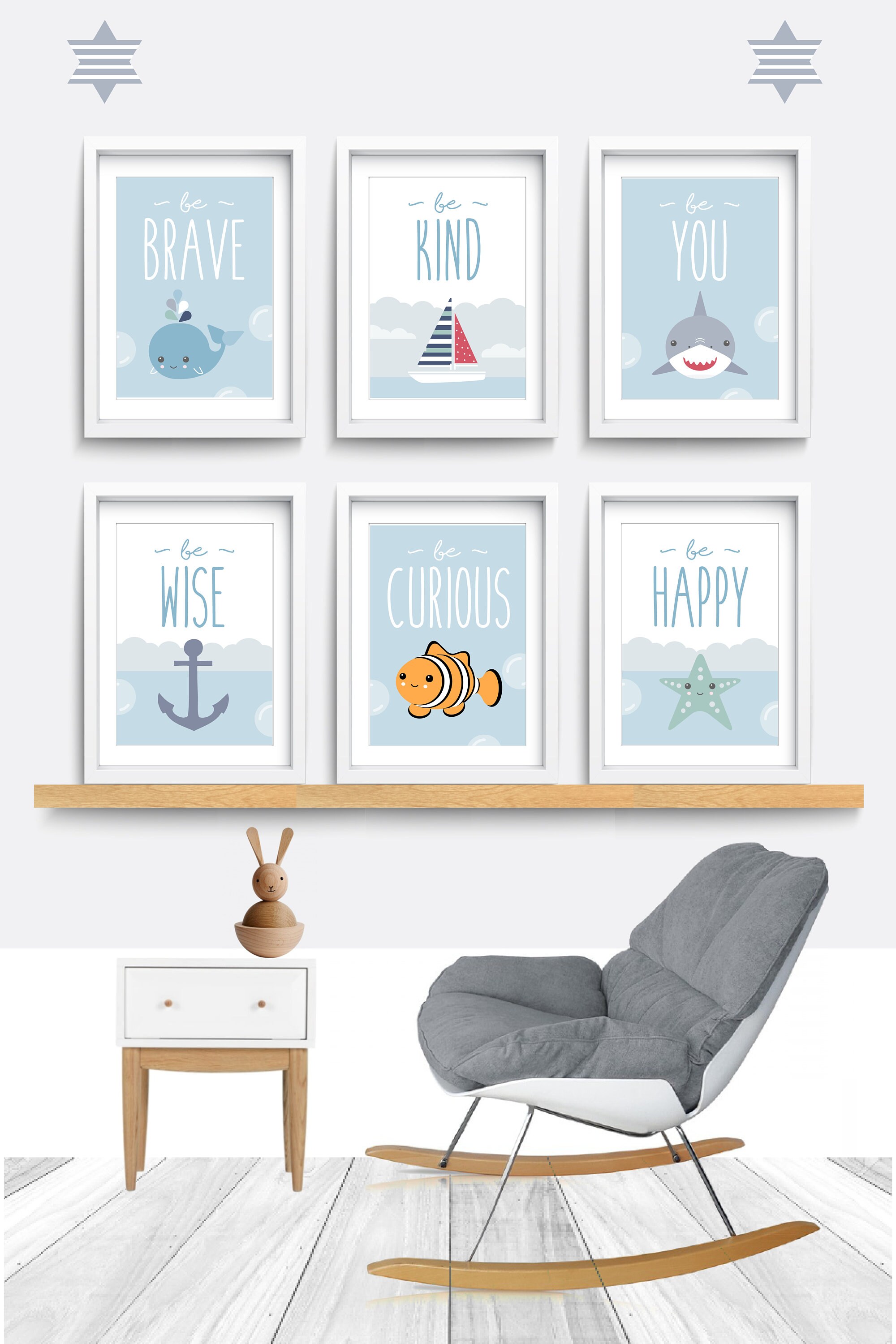Nautical Nursery wall art Set of 6 sea prints Be brave be Etsy