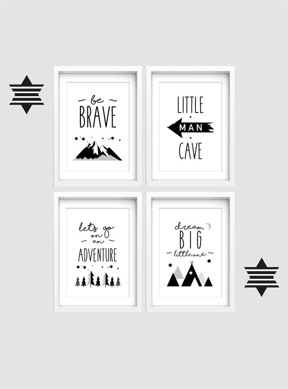 x4 Print Be Brave Monochrome Wall Art Kids Nursery Black /& White Personalised
