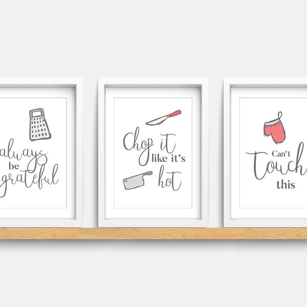 Kitchen wall art, Retro kitchen decor, Kitchen quotes, Food prints, Funny kitchen art, gift for cook, chop it like it's hot print