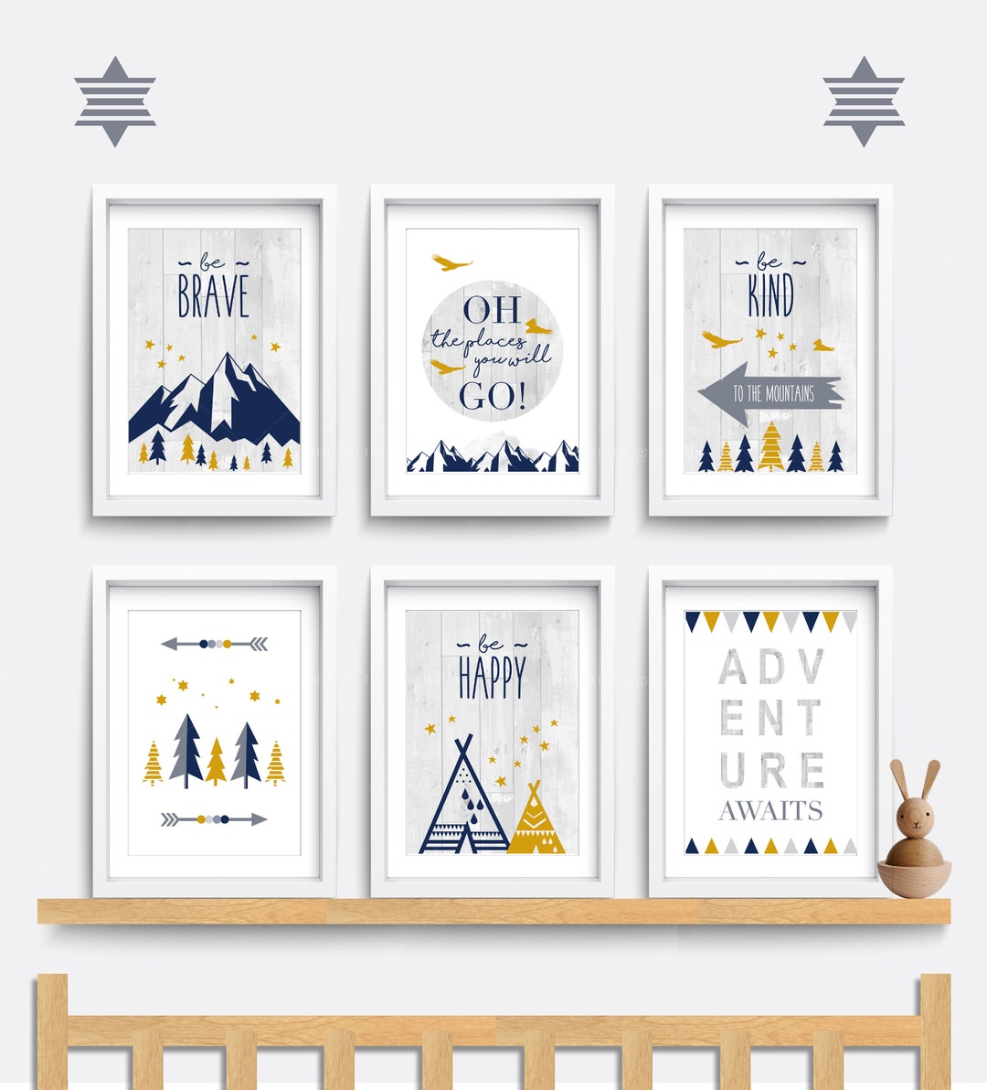 Mountain Nursery Wall Art Set of 6 Outdoor Prints Be Brave Etsy