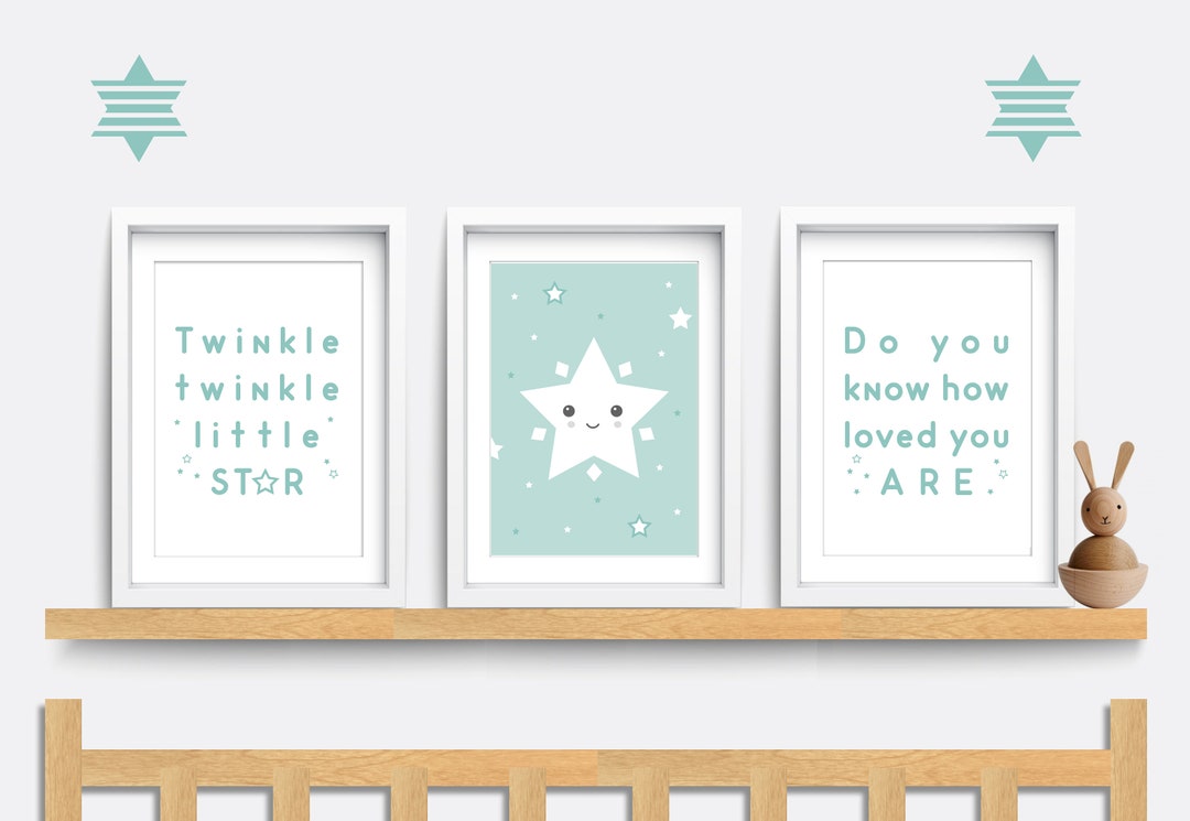 Nursery Wall Art, Set of 3 Star Prints, Twinkle Twinkle Little Star ...