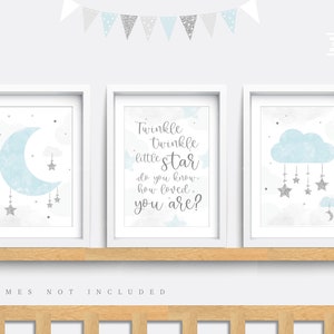 Nursery Wall Art, Set of 3 Star Prints, Twinkle Twinkle Little Star ...
