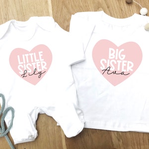 Sisters matching t-shirt and baby grow, New baby gift, Gift for sister, new big sister gift, Matching clothes for sisters, personalised top