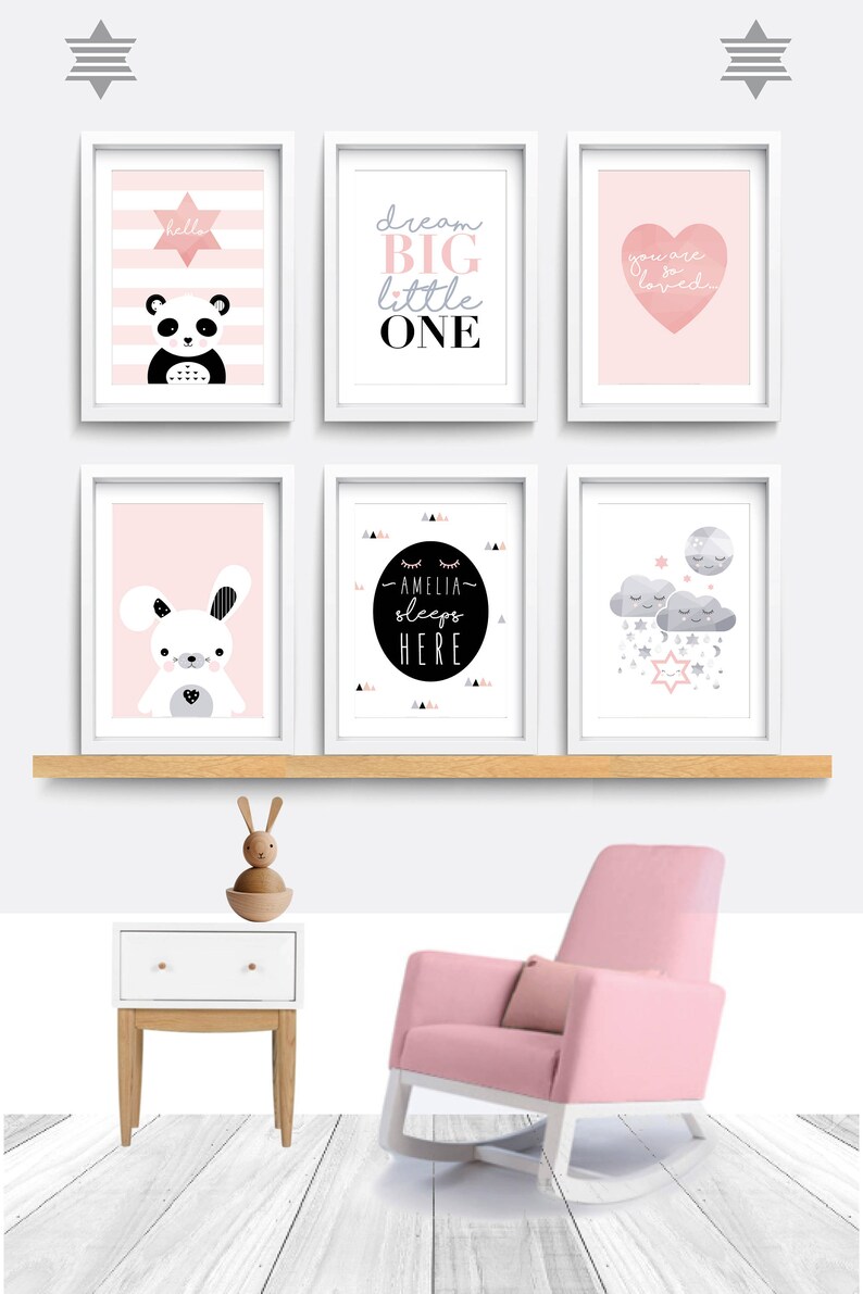 Pink Nursery Wall Art Set of 6 Prints Dream Big Kid Bedroom Etsy UK