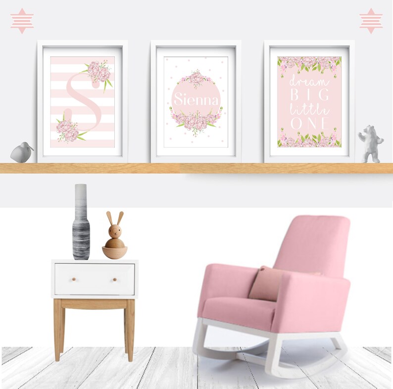 Flower Nursery Wall Art Set of 3 Prints Pink Nursery Decor Etsy UK
