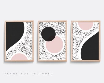 Abstract Geometric Prints Set: Pink & Gray Minimalist Wall Art
