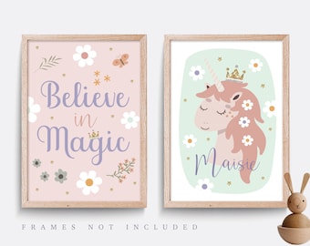 Unicorn Nursery Print Set: Pink Girl Bedroom Decor