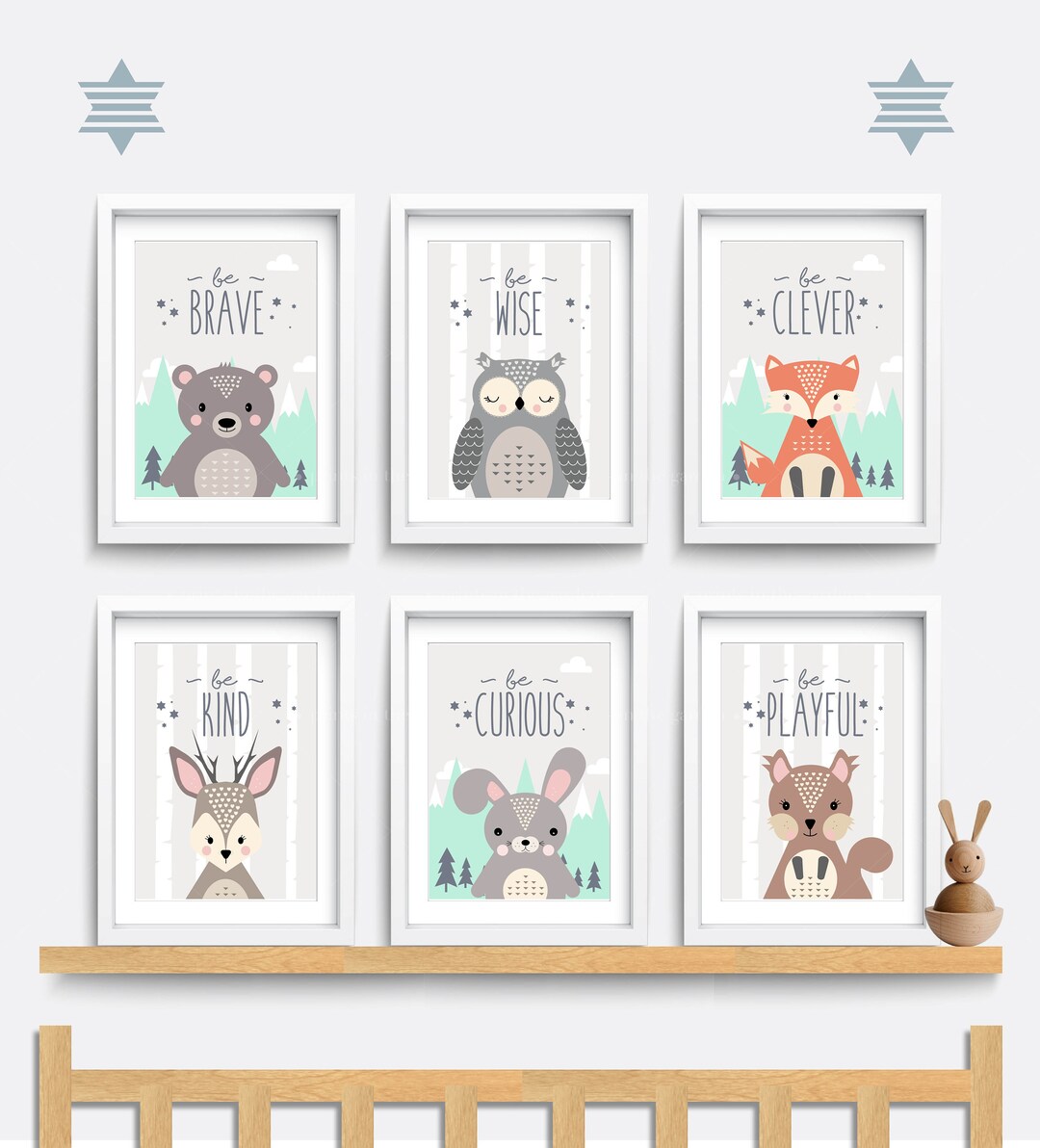 Woodland Animal Nursery Prints: Set of 6, Kids Bedroom Art - Etsy