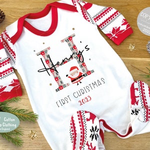 Personalised First Christmas Sleepsuit, 1st Xmas Baby Grow,  Pyjamas,  Babies 1st Xmas Gift Idea,  Christmas Outfit for baby, Santa