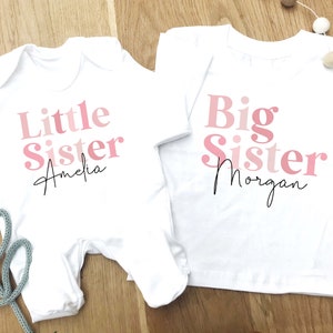 Sisters Matching T shirt and Baby Grow New Baby Gift Gift for Sister New Big Sister Gift Matching Clothes for Sisters Personalised Top Etsy