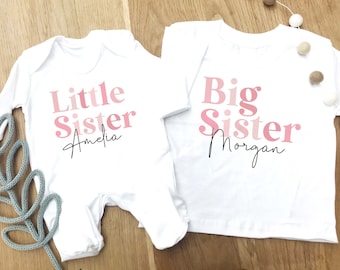 Sisters matching t-shirt and baby grow, New baby gift, Gift for sister, new big sister gift, Matching clothes for sisters, personalised top