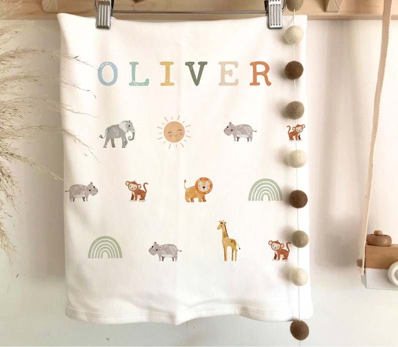 Personalised baby blanket, Safari baby gift, Personalised Baby gift, new baby gift, Safari nursery decor image 2