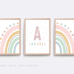 Personalized Rainbow Nursery Print Set: Baby Girl Room Decor