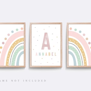 Rainbow nursery print, Rainbow wall art, Pink nursery decor, Girls nursery art, Baby name print, Pink wall art, Girls bedroom art, Set of 3