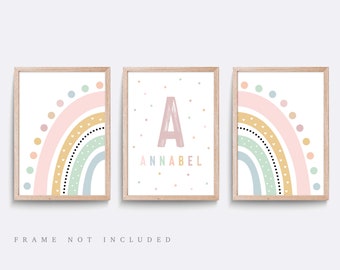 Personalized Rainbow Nursery Print Set: Baby Girl Room Decor