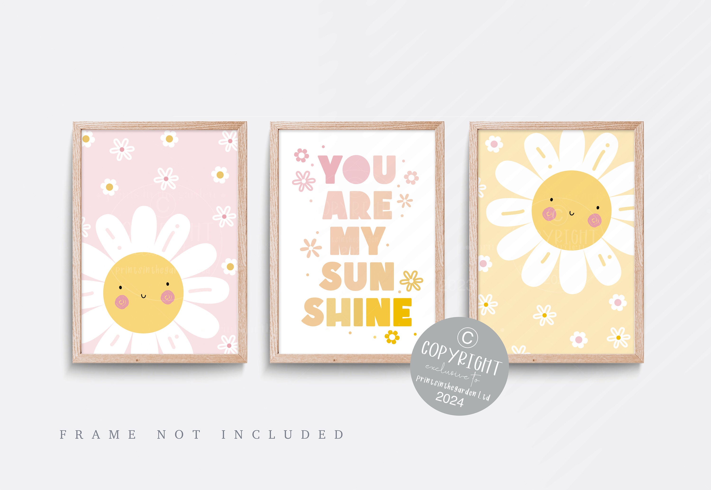 Rainbow Sunshine Nursery Print Set: Pink & Yellow Wall Art - Etsy