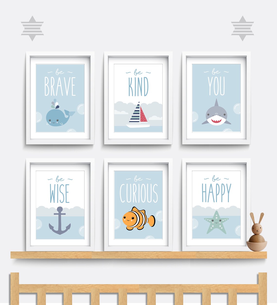 Nautical Nursery wall art Set of 6 sea prints Be brave be Etsy
