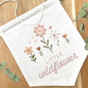 Little wildflower pennant flag, boho nursery decor, bedroom decor, linen banner, Playroom, Children's bedroom flag, Kids birthday gift