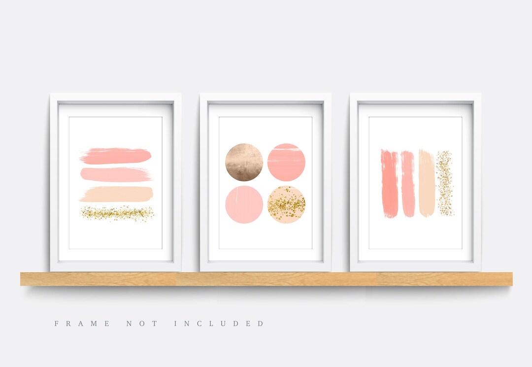 Set of 3 Prints, Abstract Wall Art Prints, Minimalist Prints, Pink and ...