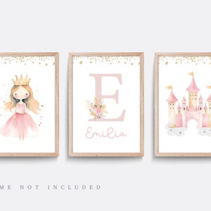 Personalised Princess Prints, Set of 3, Nursery Decor, Nursery Prints, Girls Bedroom Prints, Princess Prints, Princess Decor, Pink Bedroom