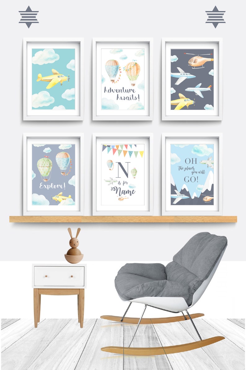Hot Air Balloon Nursery Wall Art Set of 6 Nursery Prints Etsy