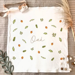 Personalised baby blanket, Acorn baby gift, Personalised Baby gift, new baby gift, Autumn leaf print, Leafy nursery decor, acorn
