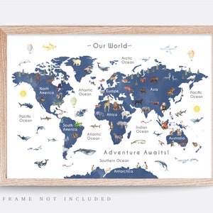 Tierwelt Karte Druck, Karte Wandkunst, pädagogische Druck, Baby Dekor, Kinderzimmer Karte, Kinderzimmer, Kinderzimmer Dekor, Spielzimmer Druck