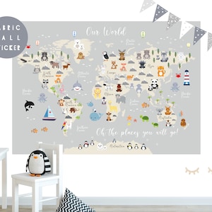 Animal World Map wall sticker, Wall decal, Nursery wall sticker, Nursery wall art, Kid wall decal, Mural, Animal world map, Map of the world