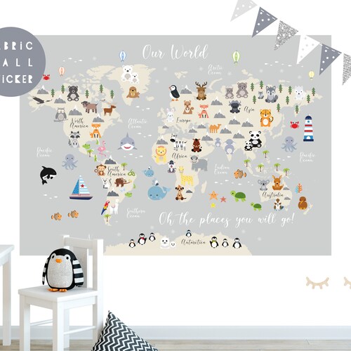 Animal World Map Wall Sticker Wall Decal Nursery Wall Etsy UK