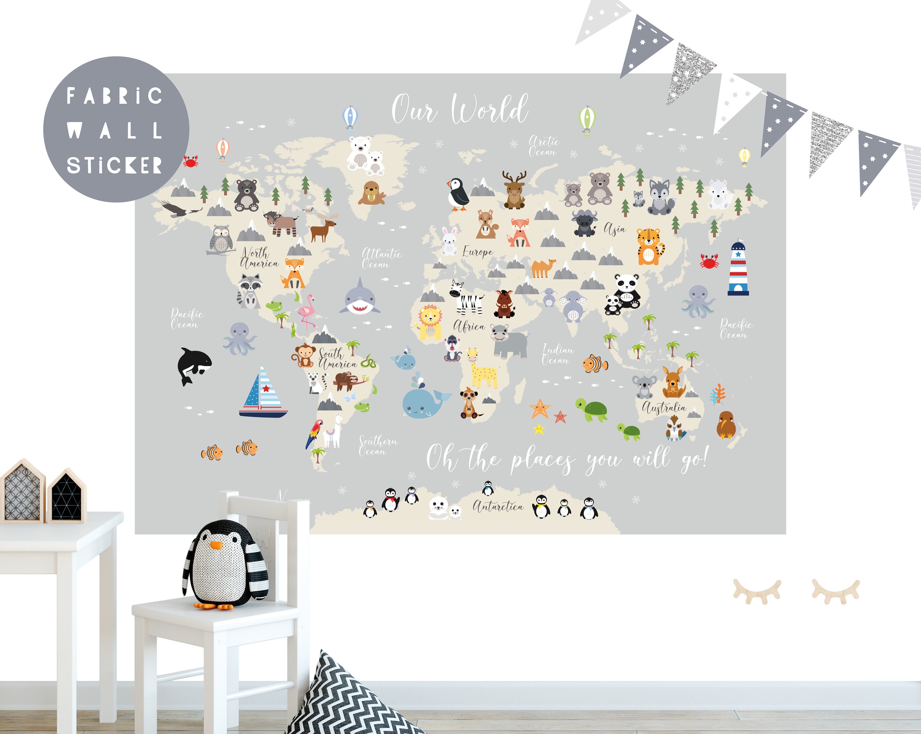 Animal World Map Wall Sticker Wall Decal Nursery Wall Etsy UK