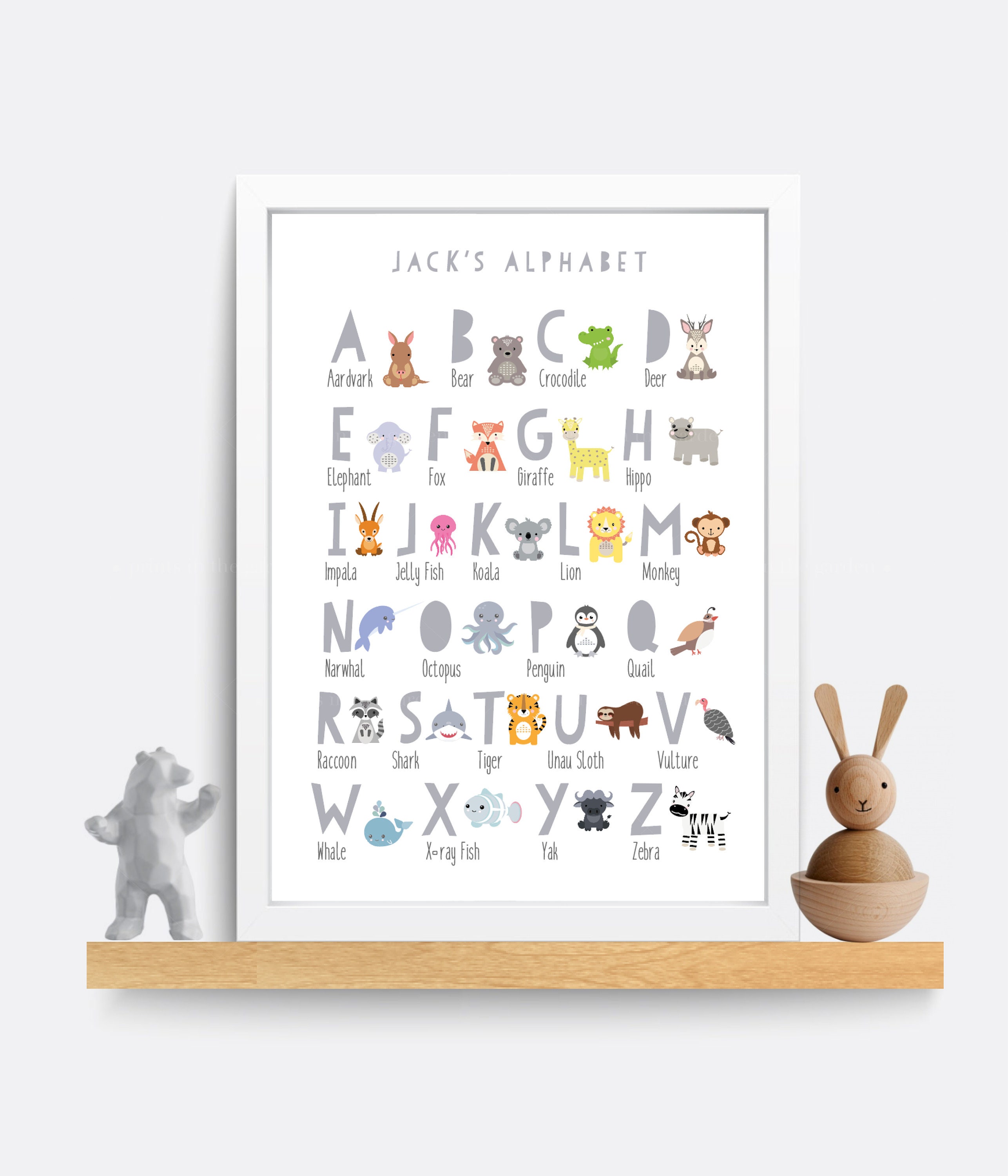 Animal Alphabet Nursery Print: Kids Playroom Wall Art