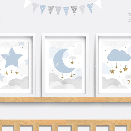 Nursery Wall Art. Set of 3 Star Nursery Prints. Cloud Nursery Etsy