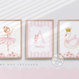 Ballet nursery print, swan wall art, Pink nursery decor, Girls nursery art, vintage style nursery, floral art, Girls bedroom art, Set of 3