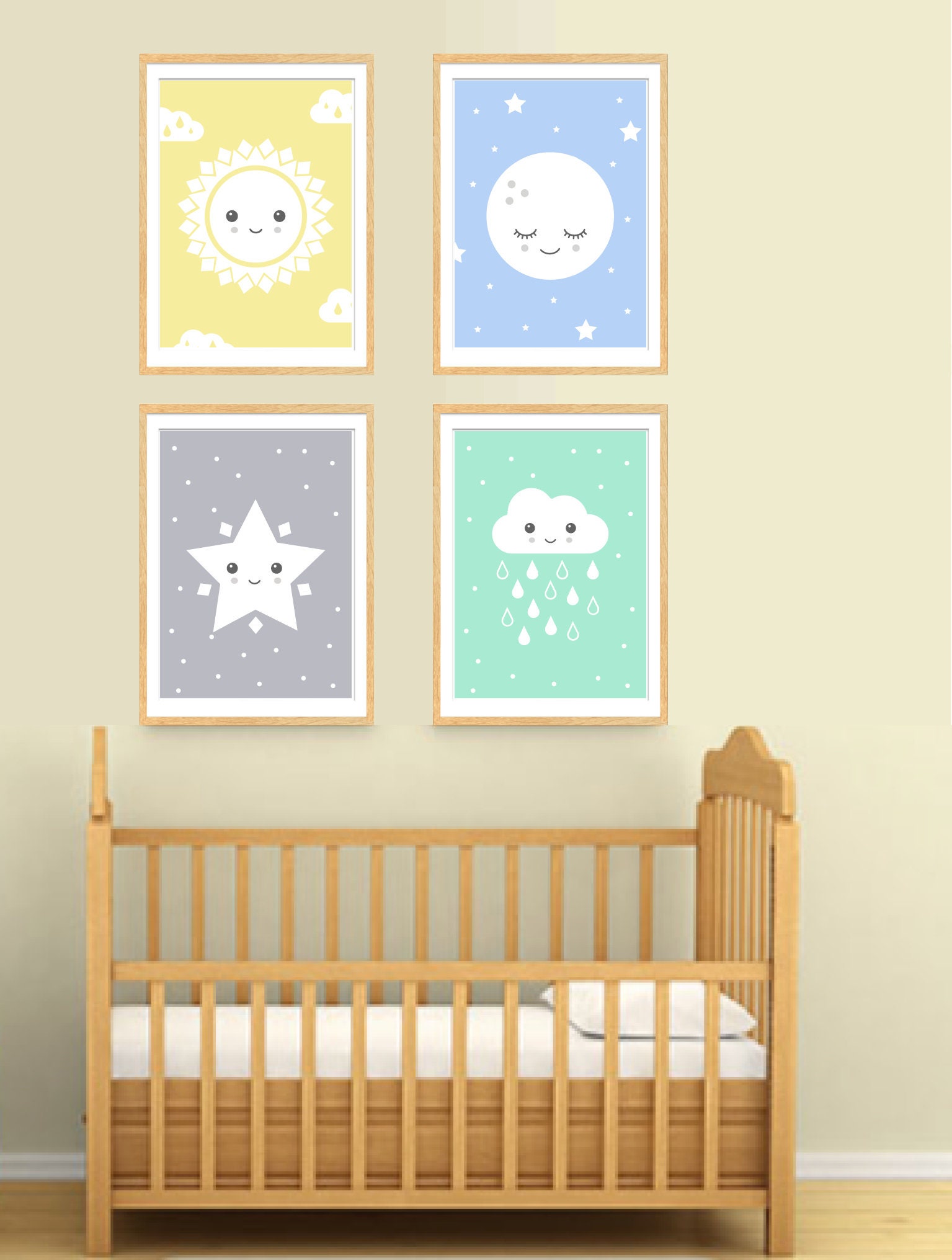 Moon and Star Nursery Print Set of 4 Nursery Prints Star Etsy UK