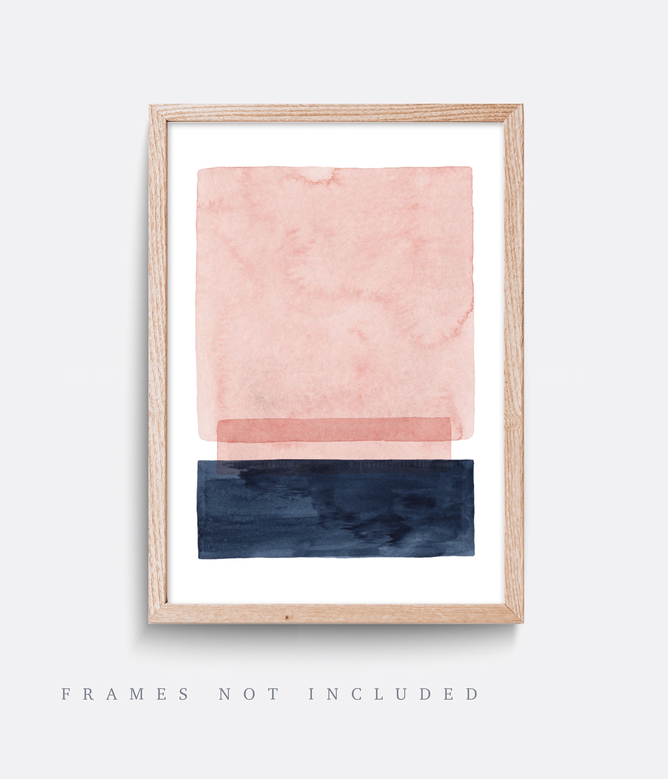 Poster D'art Abstrait Aquarelle - Tons Neutres Rose, Gris, Bleu Marine - Style Minimaliste - Neuf