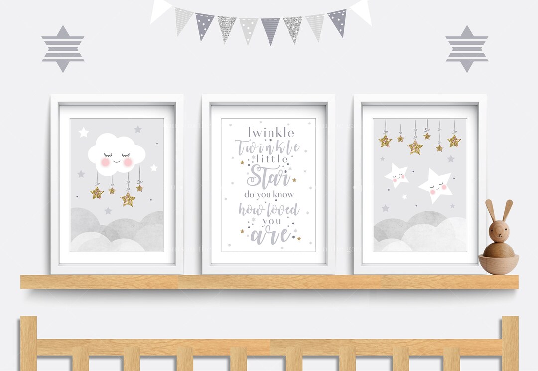 Nursery Wall Art, Set of 3 Star Prints, Twinkle Twinkle Little Star ...