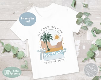 Kids first holiday T-shirt, Personalised Kids T-shirt, Girls T-shirt, Kid's name T-shirt, Boy t-shirt, Holiday t-shirt, Summer holiday top