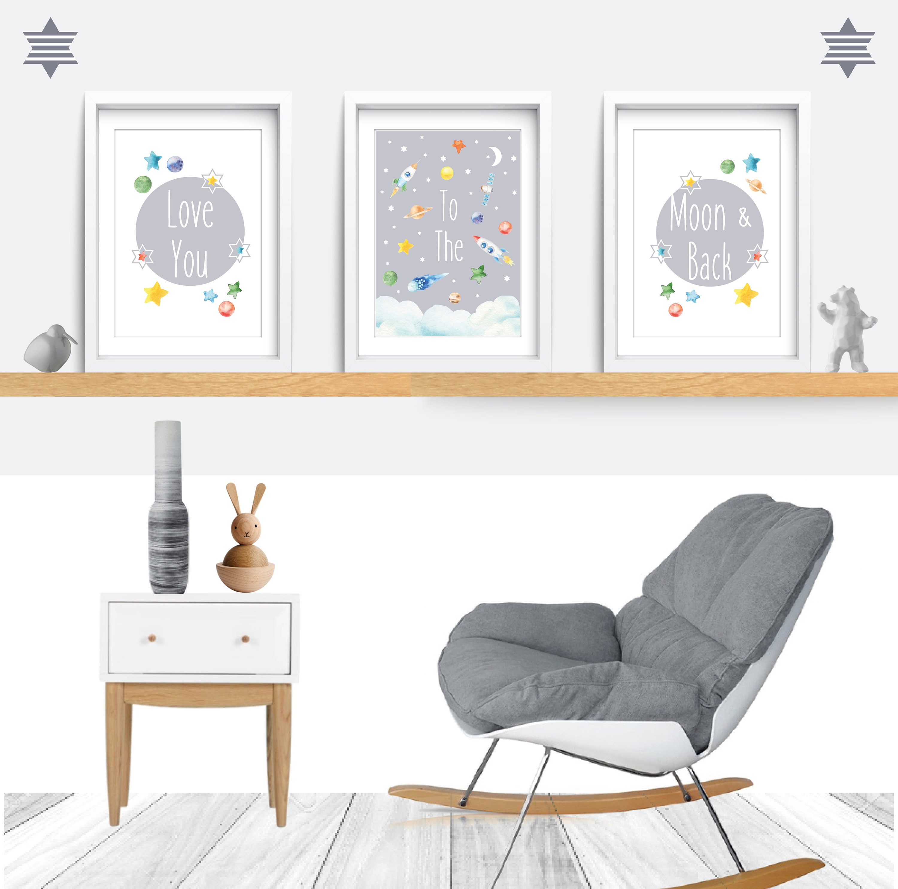 Space Nursery Wall Art Set of 3 Nursery Prints Love You to Etsy