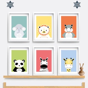 Safari Nursery wall art, Set of 6 wild animal print, Elephant wall art, Kid bedroom art, Baby nursery decor, Giraffe, Lion, Zebra art, Hippo