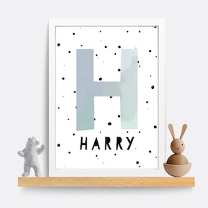 Personalised Name Print, Nursery wall art, Boy wall art, Monogram letter Print, Child name print, Letter Wall Art, Nursery Initial, Blue art