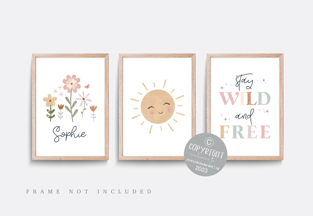Wildflower Nursery Print Set: Boho Floral Decor, Personalized Name Art ...