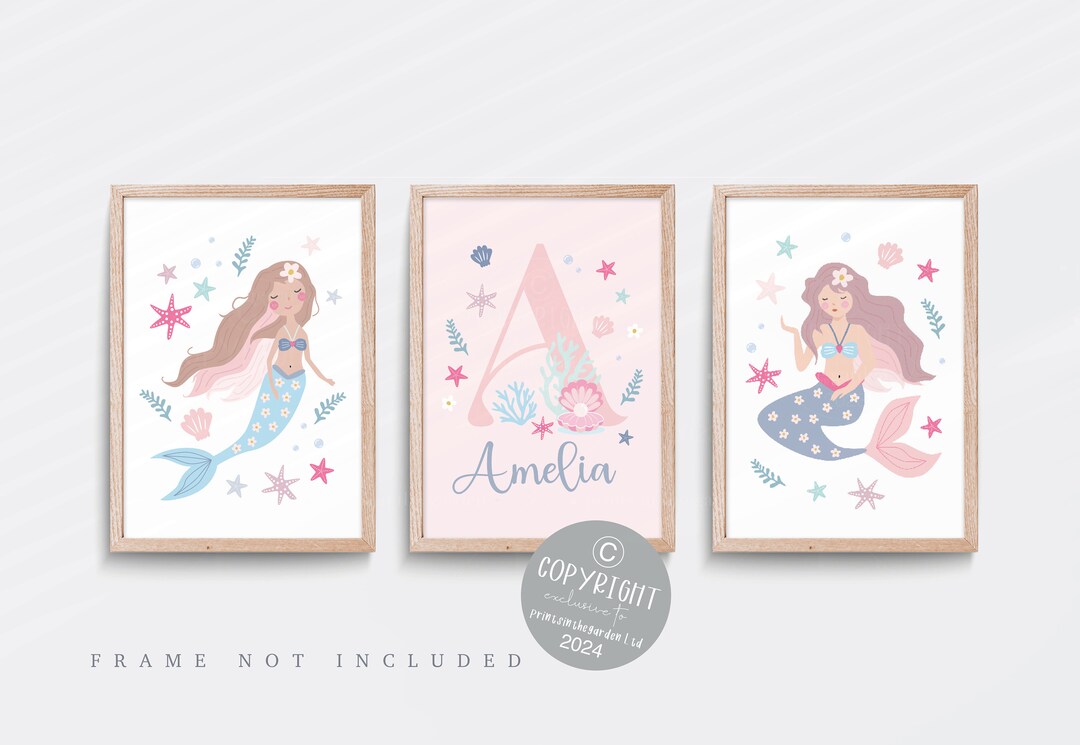 Mermaid Nursery Print, Pink Nursery Print, Baby Nursery Decor, Girl ...