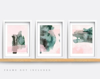 Abstract print, Set of 3 Print, Abstract Wall Art, Minimalist Prints, Pink and Green Art Prints, Modern wall art, Living room decor art