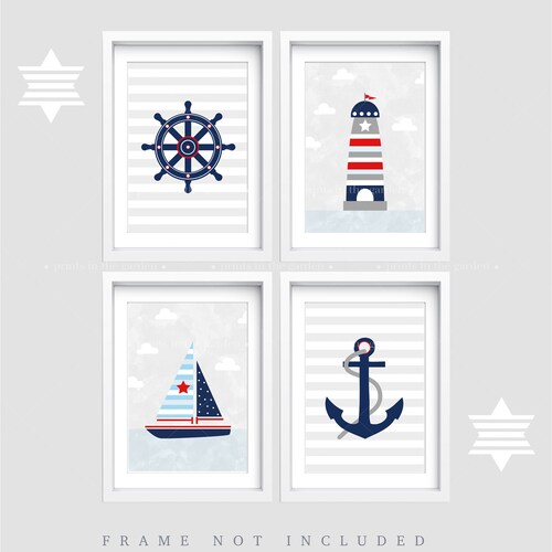 Nautical Nursery Prints Nautical Nursery Wall Art Set of 4 Etsy