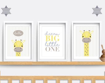 Set of 3 giraffe prints, Animal Nursery print, Giraffe wall art, Kids bedroom, Safari nursery decor, Nursery quote art, Dream big little one